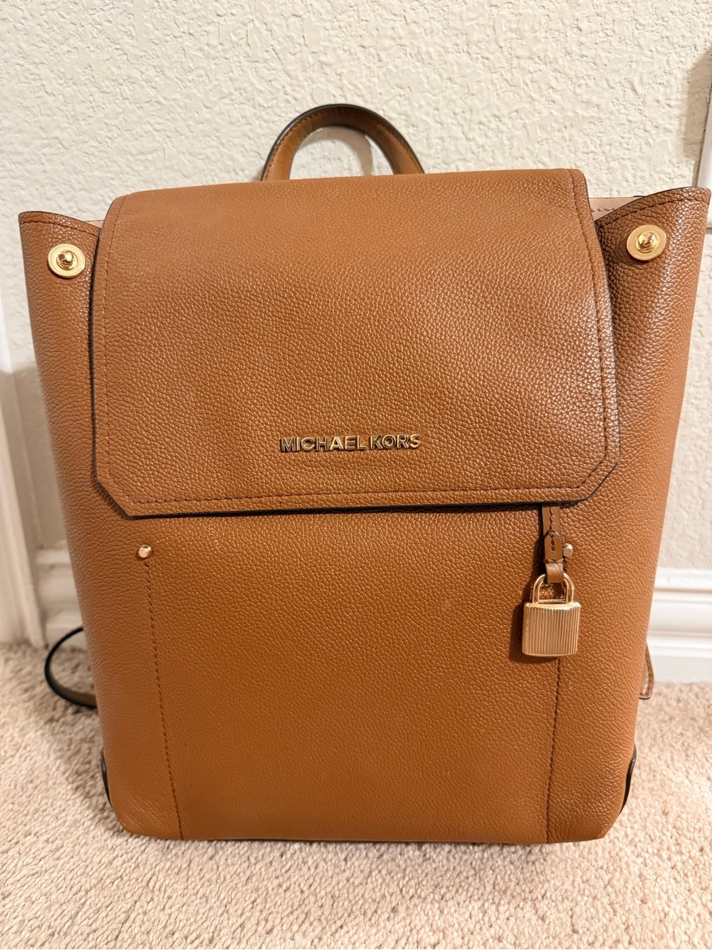 Michael Kors Cognac Leather Backpack with Gold Hardware